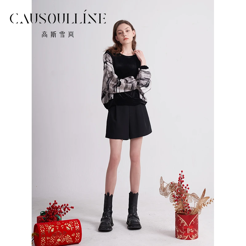 高斯雪岚【春装福利】时尚复古优雅拼接设计感小众上衣 24118111