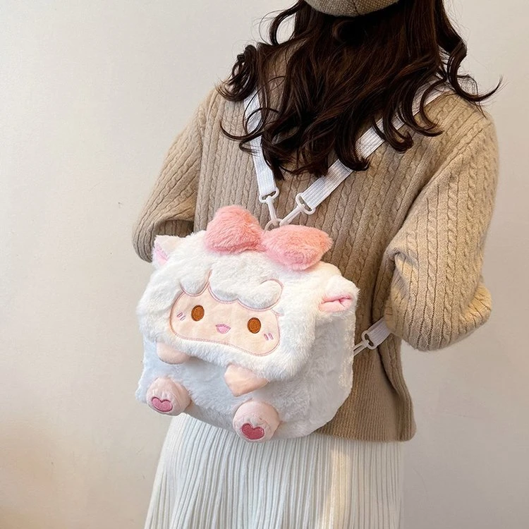 卡通毛绒包包百搭秋冬毛毛包儿童小包包日系ins网红少女双肩包