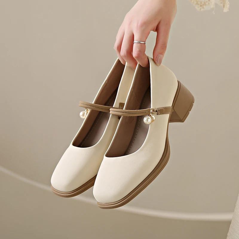 方头玛丽珍鞋女软底法式小皮鞋2024春季新款浅口单鞋配裙子晚晚鞋