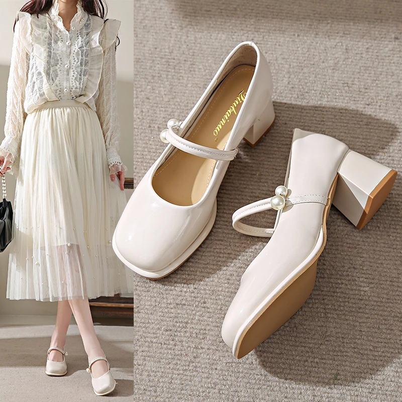 玛丽珍鞋女2025春秋季仙女风软皮时尚晚晚鞋英伦风粗跟法式高跟鞋