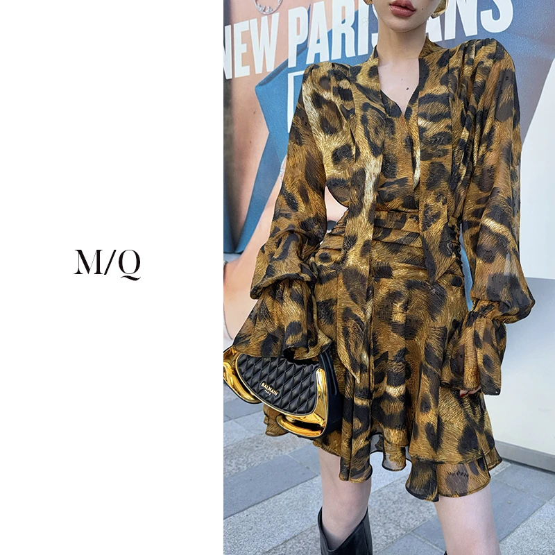 M/Q〔超模时髦精〕飘带豹纹连衣裙MQ8157