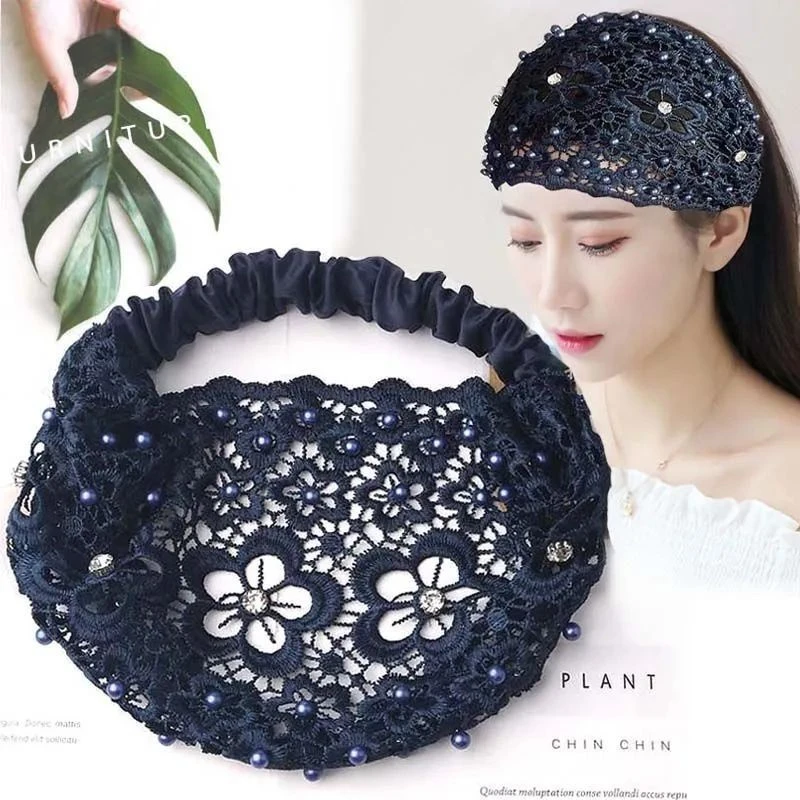 【新疆包邮】蕾丝薄款宽边发带女气质网纱防晒透气宽头套时尚