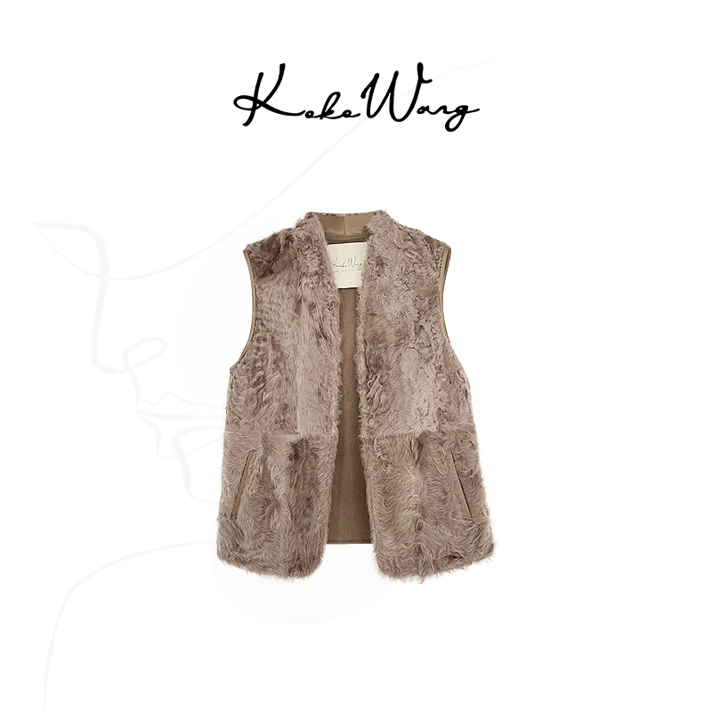 KOKO WANG"精简温暖"象羔毛拼接针织气质高级马甲130684A06W43