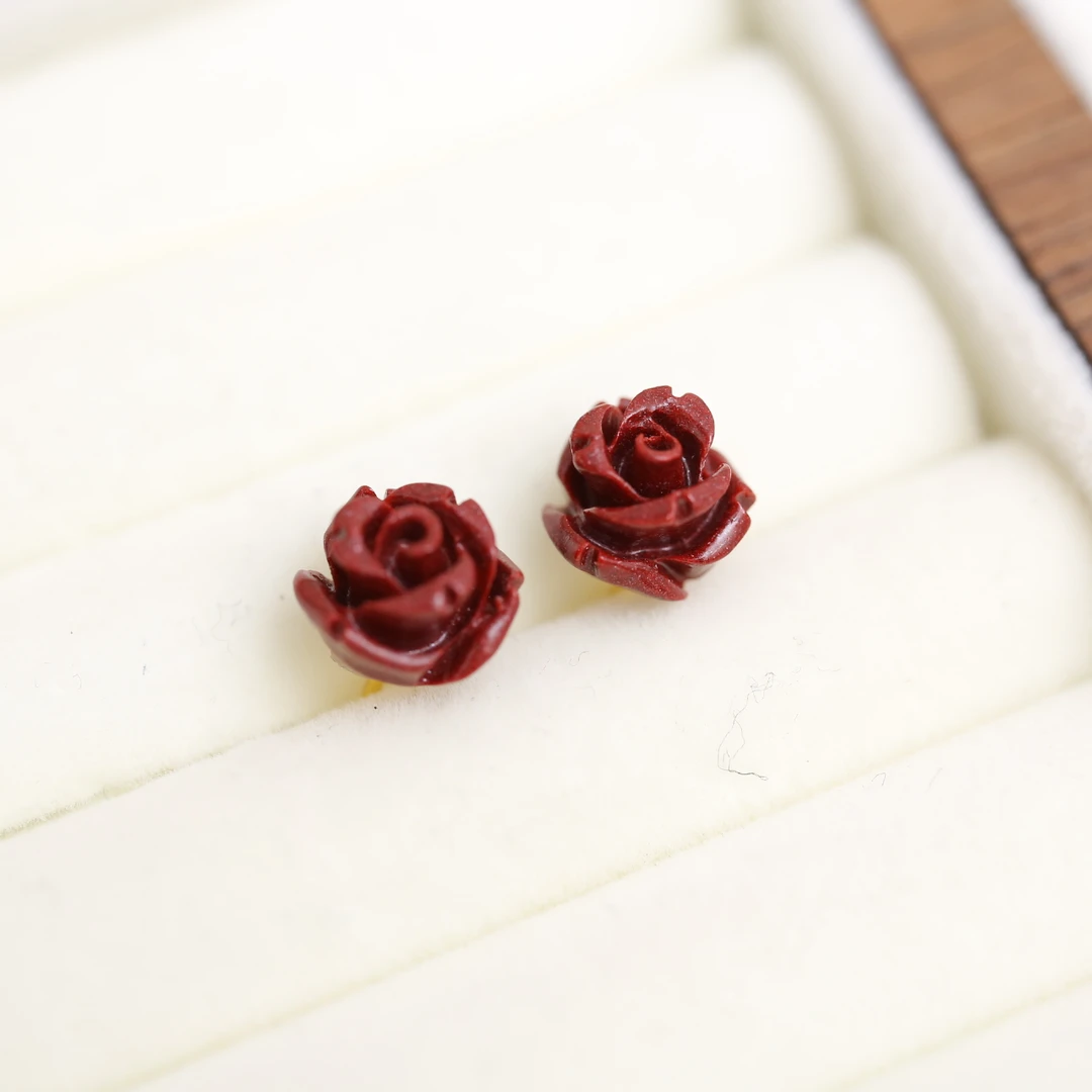 含辰砂工艺品【云边】朱砂 玫瑰 耳钉（多样性发货）