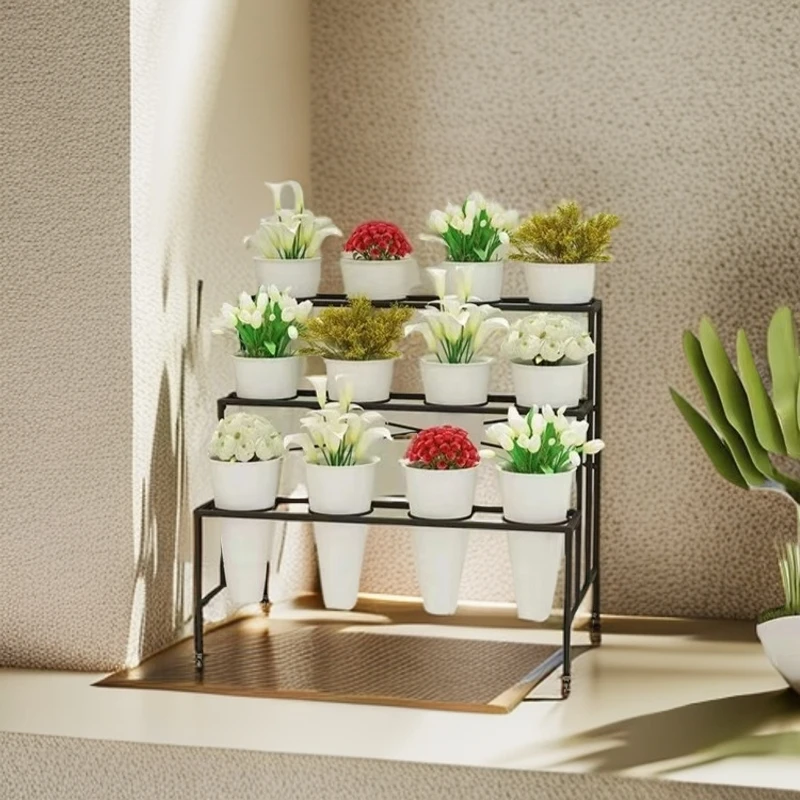 简约落地鲜花架客厅简易铁艺花架创意可移动办公室装饰花桶架简易