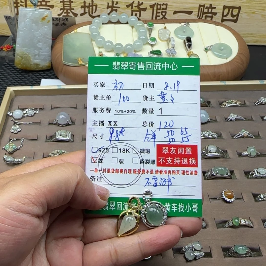 翡翠颈饰银S925镶嵌初*天然翡翠A（一百元以下无证书）
