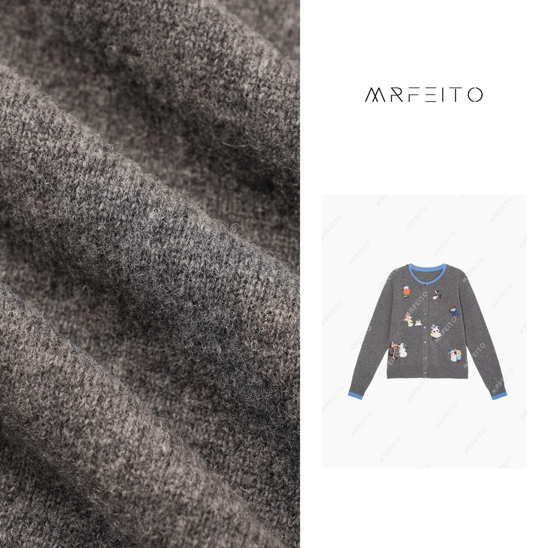 MRFEITO【小狗环游记】时尚立体动物图案单排扣开衫H1KS01Q27834