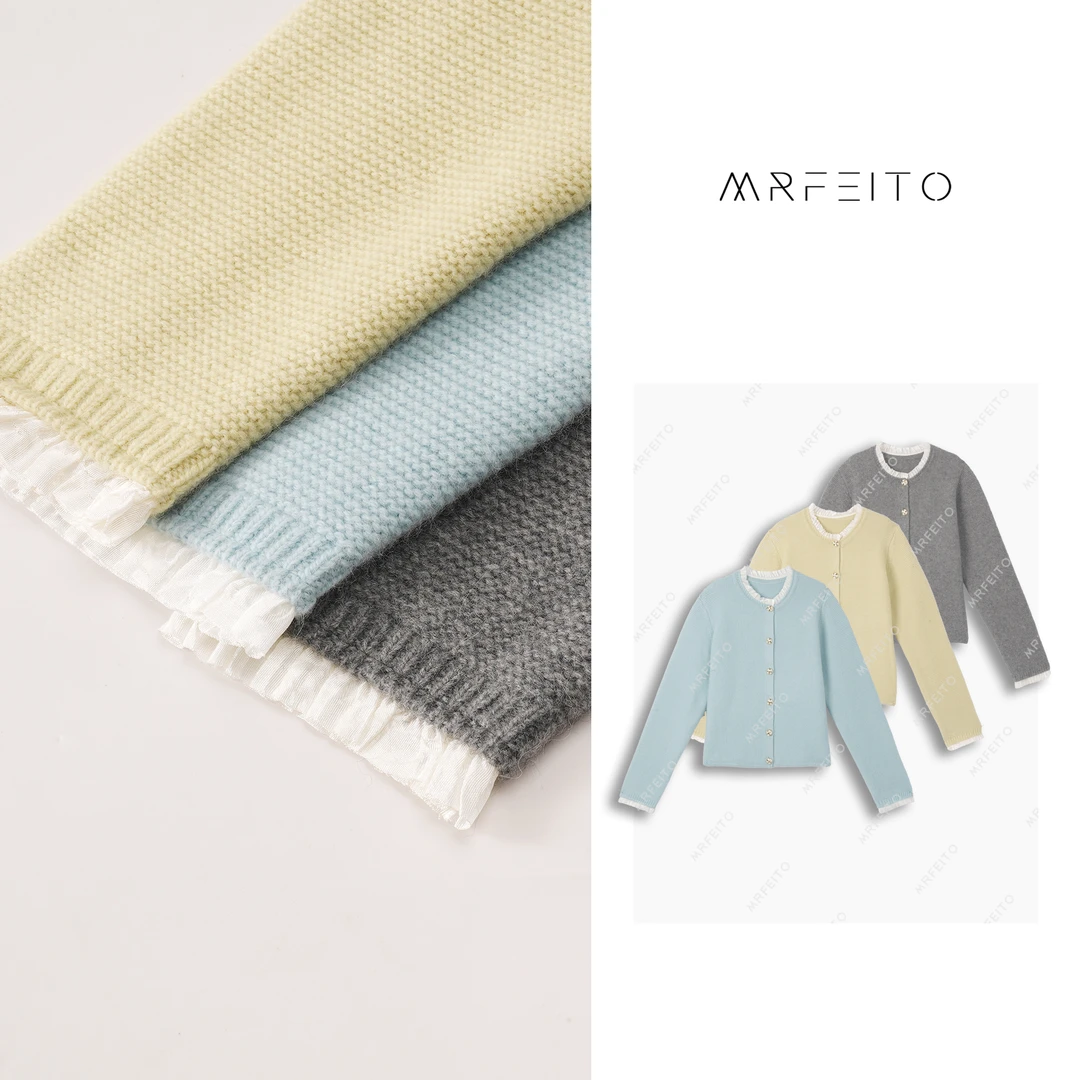 MRFEITO【甜橙初遇】法式百褶花边领毛针织开衫H912KS01D29392