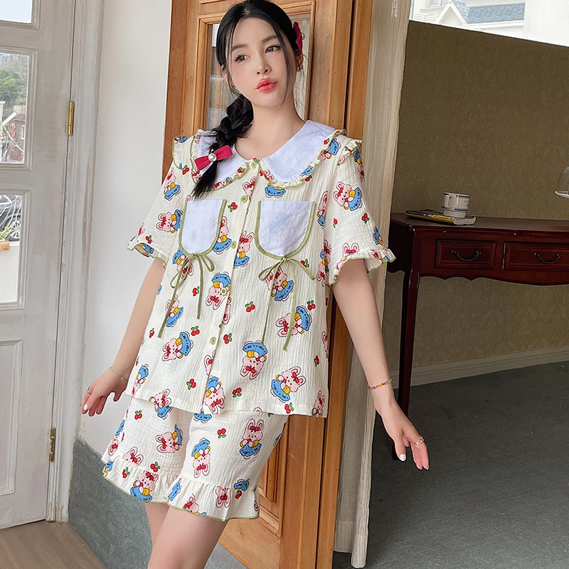 短袖短裤全棉套装居家服86288