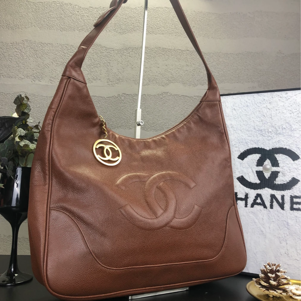 95新 Chanel/香奈儿 深棕大双C腋下单肩包 底长36 1开带卡