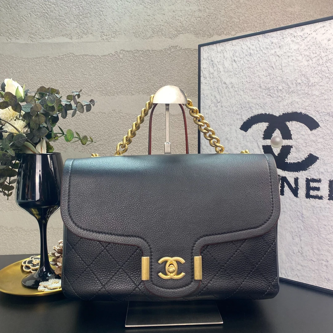 95新 Chanel/香奈儿 黑金孟买系列中号翻盖链条包 25开带卡
