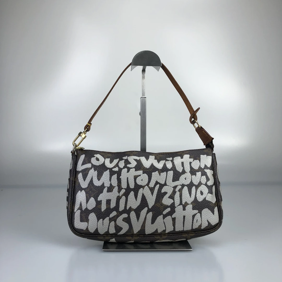 95新 LouisVuitton/路易威登 Lv中古白色涂鸦麻将包 01年 底长22