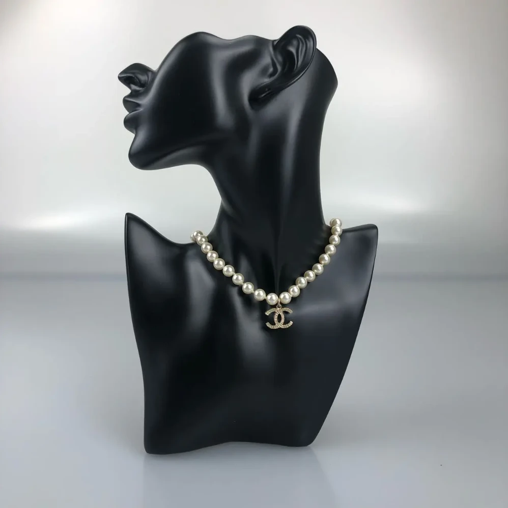 95新 Chanel/香奈儿 金色珍珠双C吊坠项链