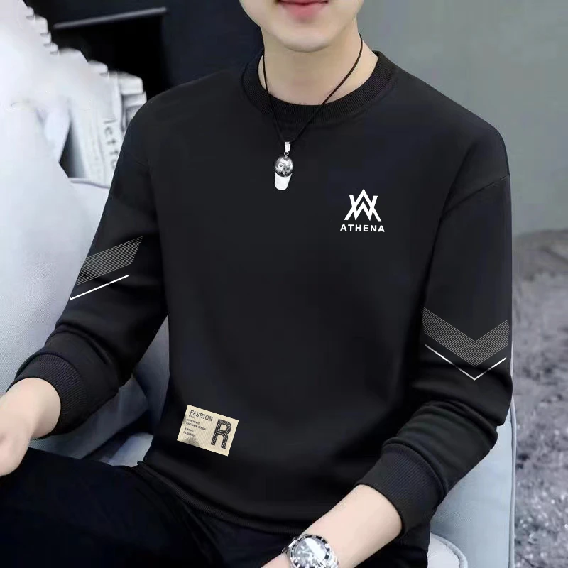 青年学生印花圆领卫衣长袖t恤男秋冬季ins潮牌宽松加厚休闲打底衫