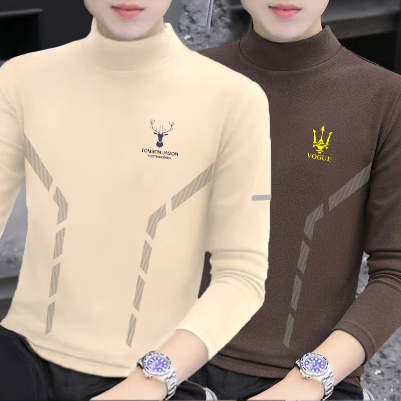 【300克德绒】秋冬季双面绒磨毛半高领长袖男士保暖内搭秋衣打底衫