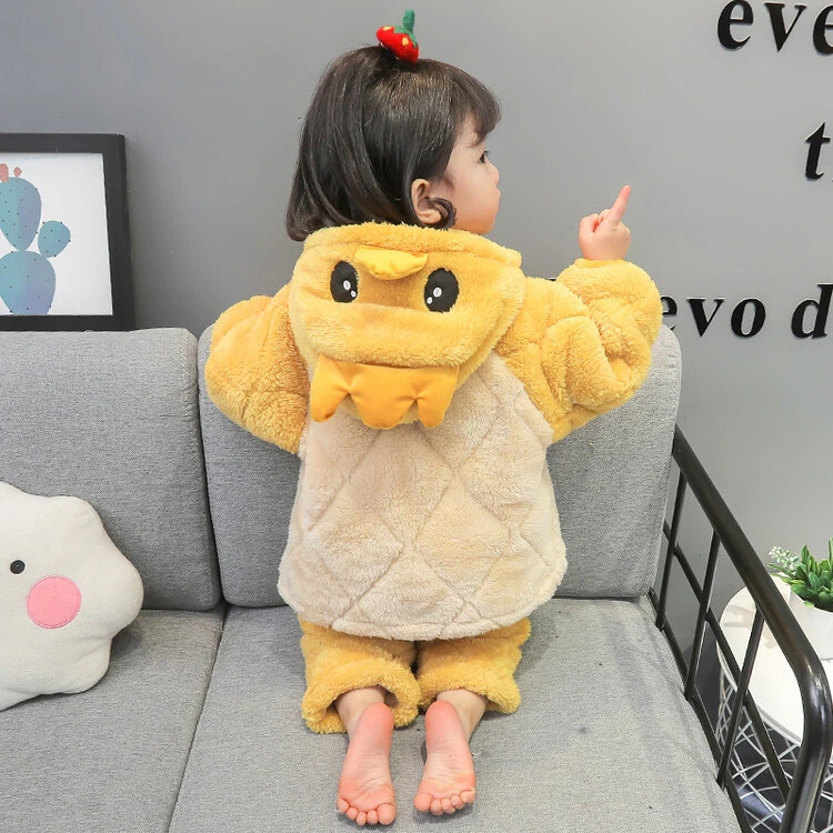 儿童睡衣冬季女童加绒加厚款保暖三层夹棉女孩家居服套装保暖外穿