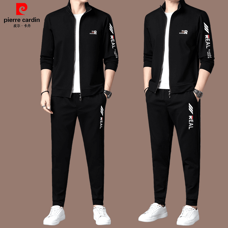 【皮尔卡丹品牌正品】高档桑蚕丝男士休闲运动服套装春秋季外套男款