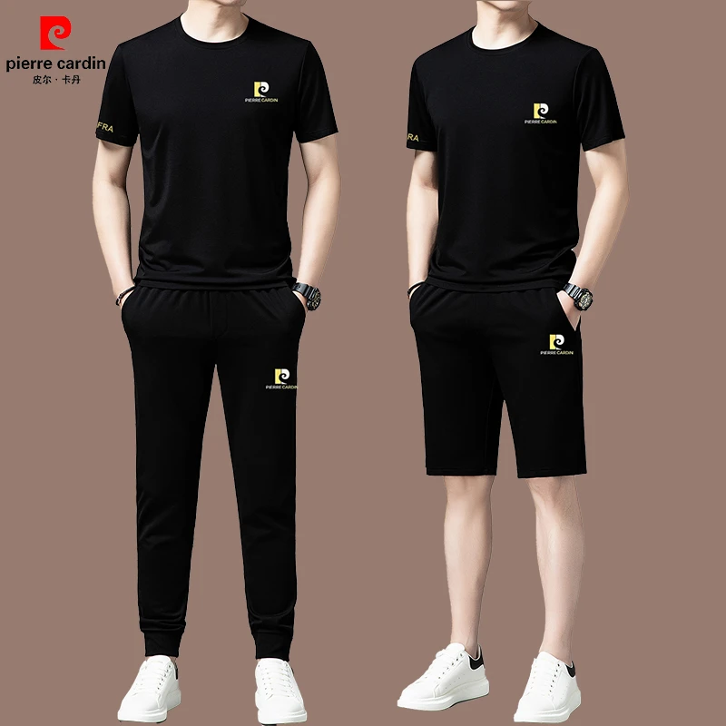 【皮尔卡丹品牌正品】高端桑蚕丝短袖男士休闲运动套装圆领短裤男装