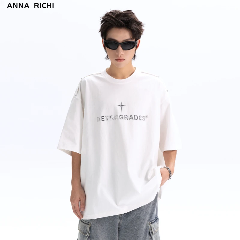 ANNA RICHI夏季美式潮牌短袖T恤男巴黎宽松休闲半袖百搭男士白色