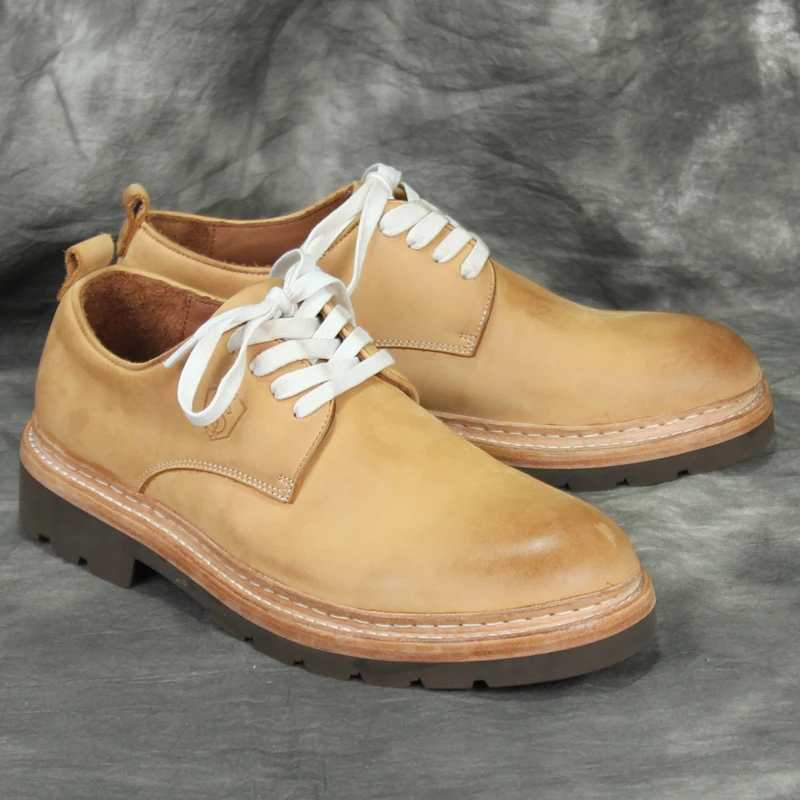 XH2209圆头牛皮复古做旧春夏秋低帮男款休闲皮鞋百搭时尚工装鞋