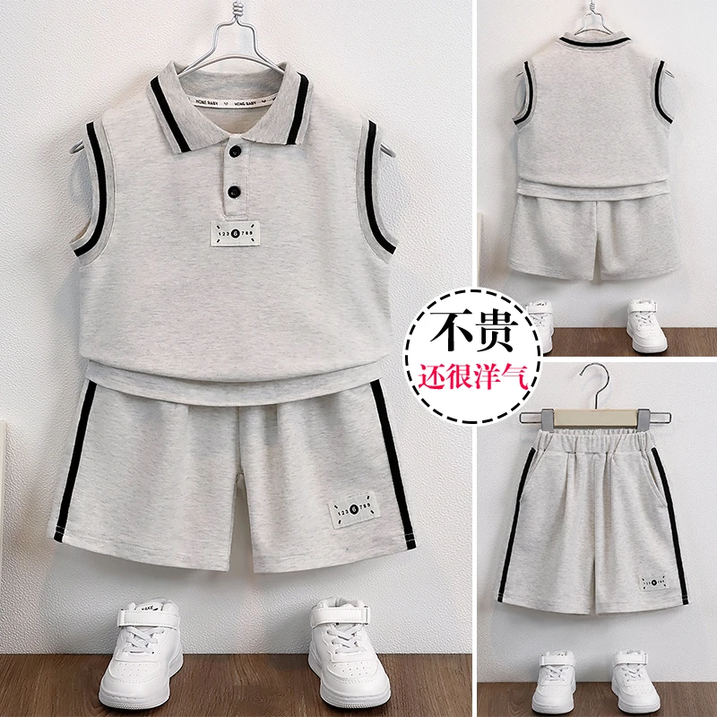男童夏季薄款无袖polo套装2024新款中小童百搭休闲运动两件套童装
