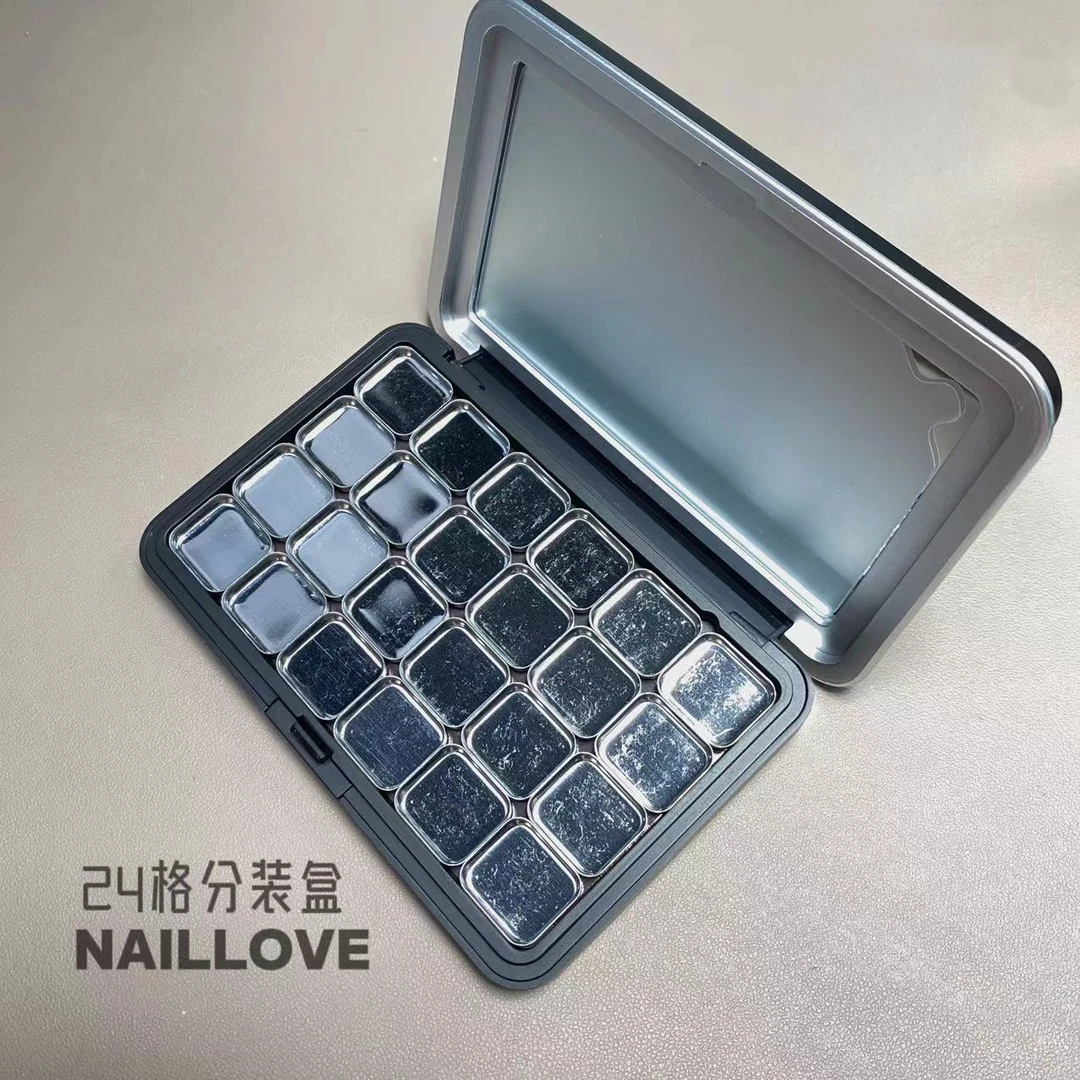 彩胶分装盒铁盘多格磁吸分装盒彩绘胶甲油胶分装盒美甲师字调色盒