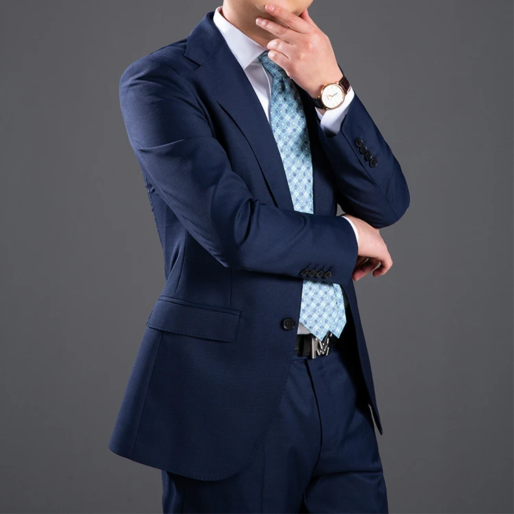 定制100%羊毛男士商务西服西装藏青色春秋休闲结婚休闲西装外套男