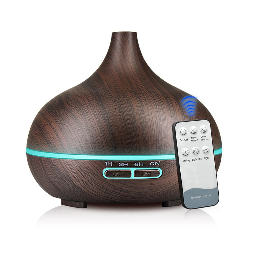 厂家550ml加湿器香薰机木纹精油灯扩香机喷雾蓝牙创意办公室火焰
