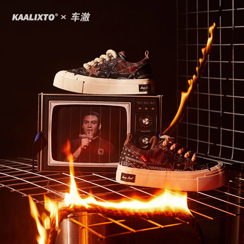 【郭子乾专属】KaalixtoX车澈联名腰果花厚底增高低帮帆布鞋百搭