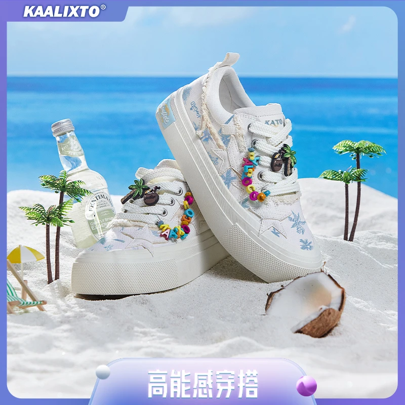 【夏日清凉】Kaalixto光变色白厚底增高低帮帆布鞋新款透气百搭