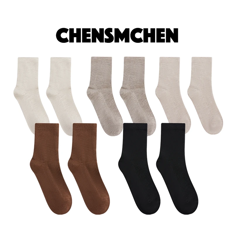 CHENSMCHEN 山羊绒袜子女秋季堆堆袜多色透气中筒袜C24S039NL