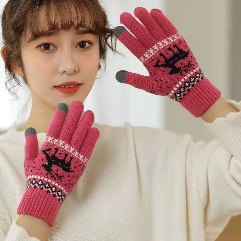 秒发热手套冬季可爱学生韩版可触屏加绒加厚保暖防寒五指手套骑车
