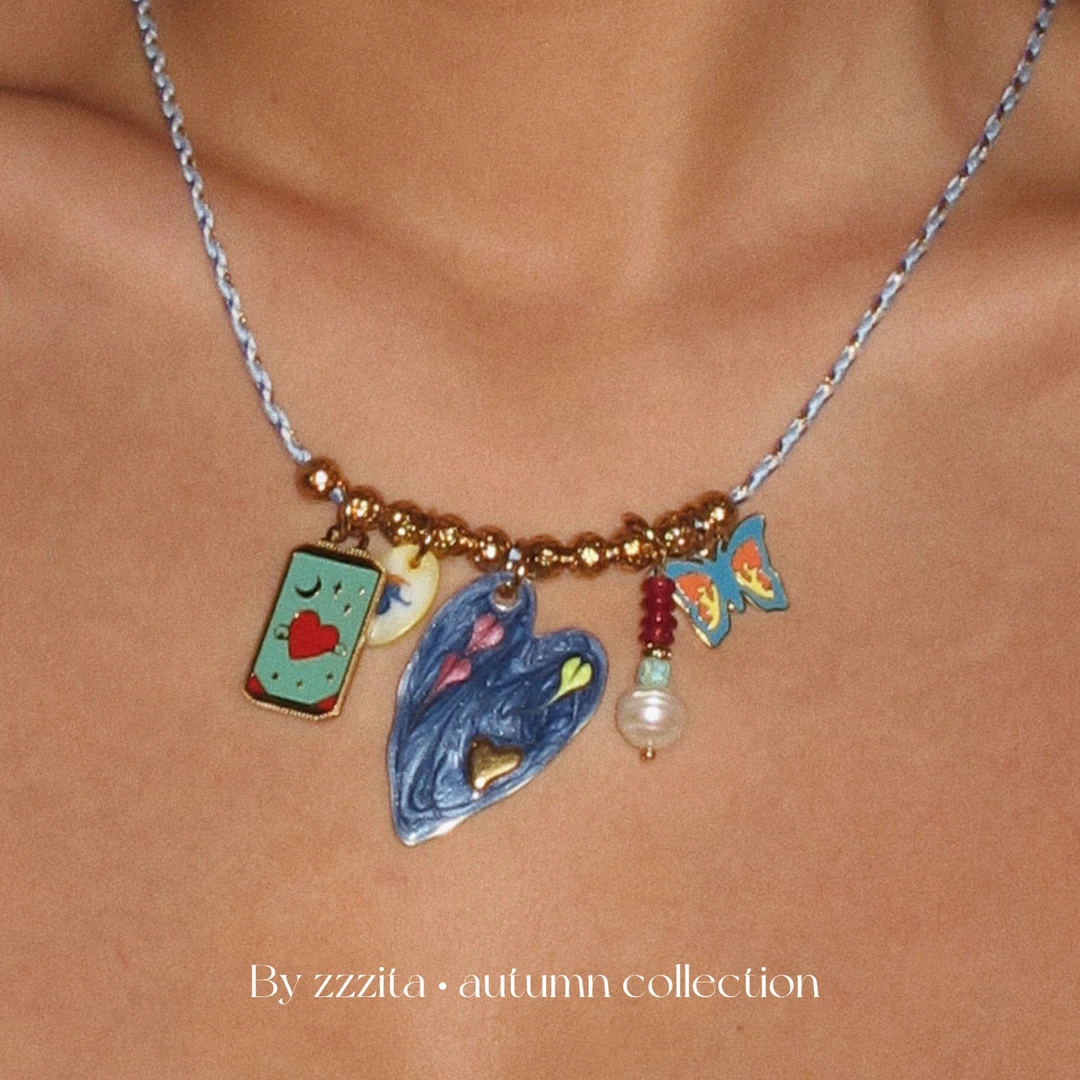 合金布艺吊坠 Sofia Necklace 美式嬉皮彩色吊坠编绳项链小众设计