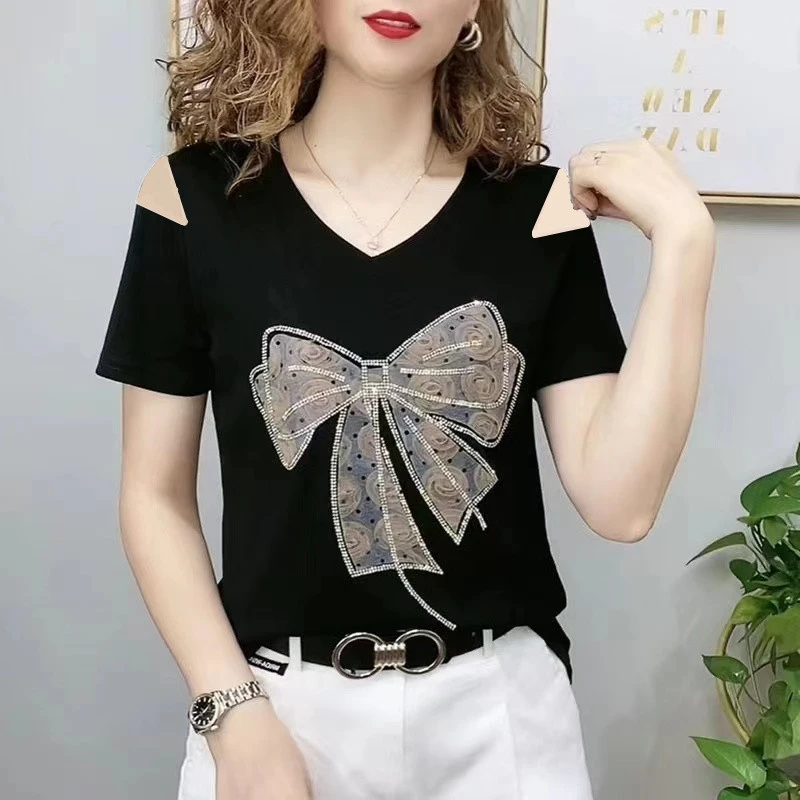 气质露肩短袖t恤女士2025夏新款修身夏季偏胖高贵上档次女装体恤