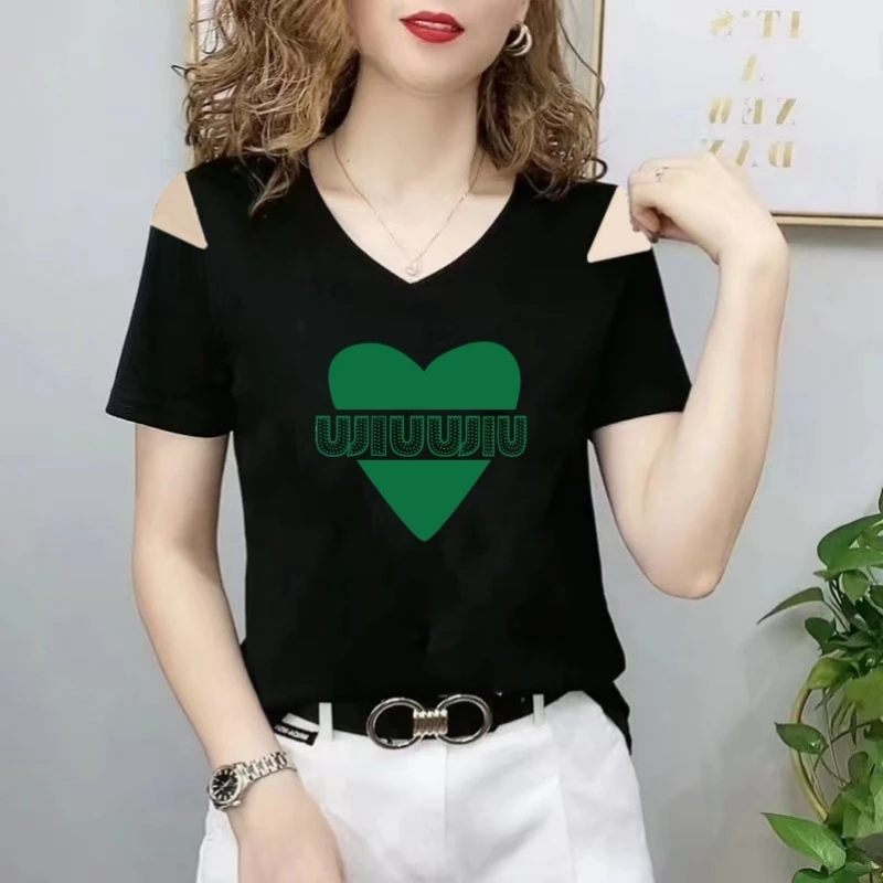 夏季新款v领短袖t恤女装大码女式修身百搭洋气ins韩版时尚体恤衫