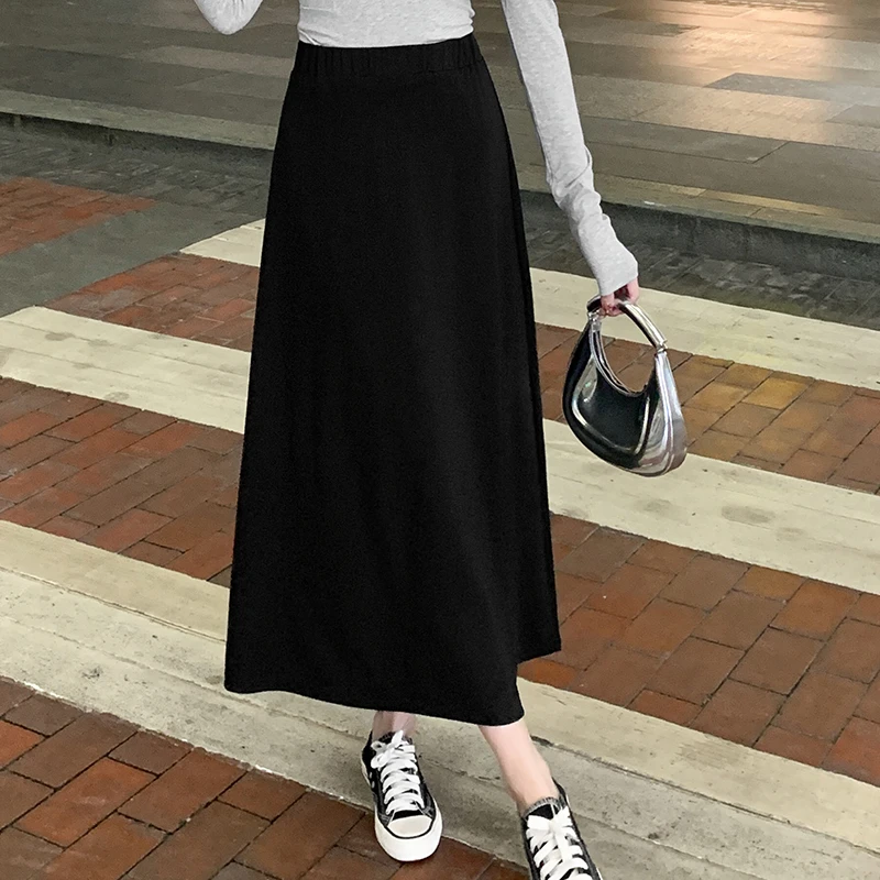 半身裙女春夏新款大码时尚气质休闲显瘦百搭黑色遮跨长款a字裙