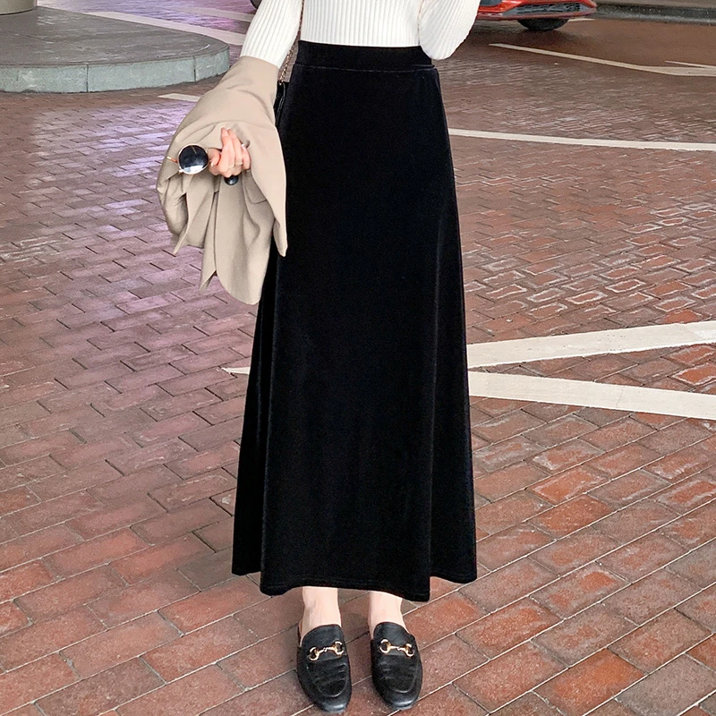 金丝绒半身裙女2025年春装新款高腰垂感A字裙复古显瘦丝绒长裙