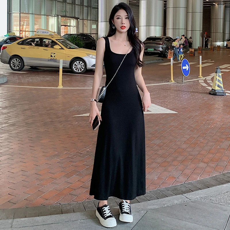连衣裙女款爆款2025新款U领休闲显瘦过膝长款莫代尔吊带裙背心裙