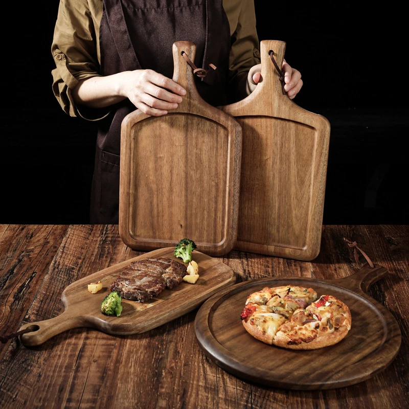 黑胡桃木实木沉底牛排盘披萨牛扒木板盘子餐具牛排盘木托盘辅食板