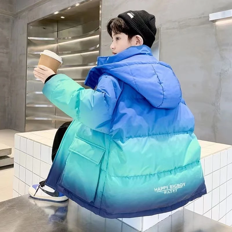 男童三防羽绒服秋冬90白鸭绒中大童渐变工装上衣加厚外套时尚