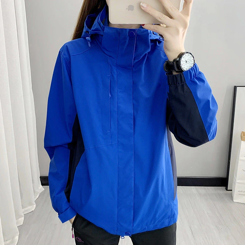 团购定制LOGO蓝色冬季加厚加绒防风保暖三合一可拆卸冲锋衣男女