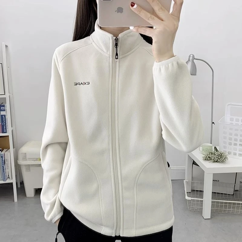 加厚摇粒绒抓绒衣女秋冬季保暖外套开衫冲锋衣内胆居家细腻双面绒