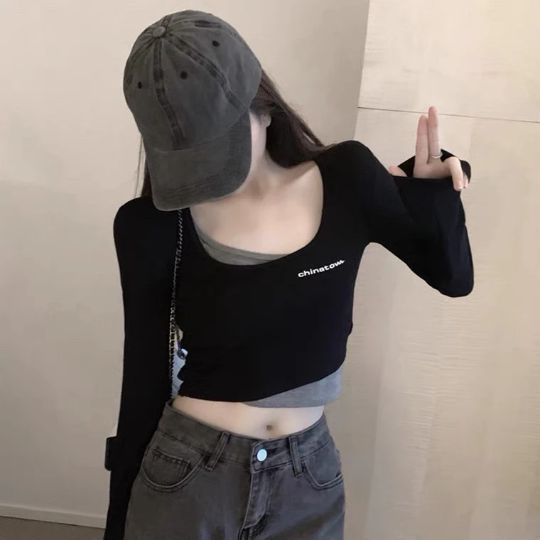 辣妹性感黑色纯欲长袖上衣，过款链接NO退NO换,完美主义者请绕行