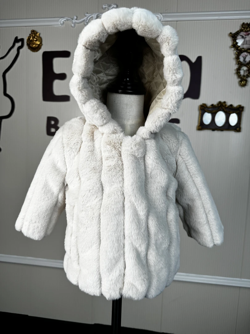 EZNA儿童环保毛皮草外套时尚秋冬带帽(新疆包邮）