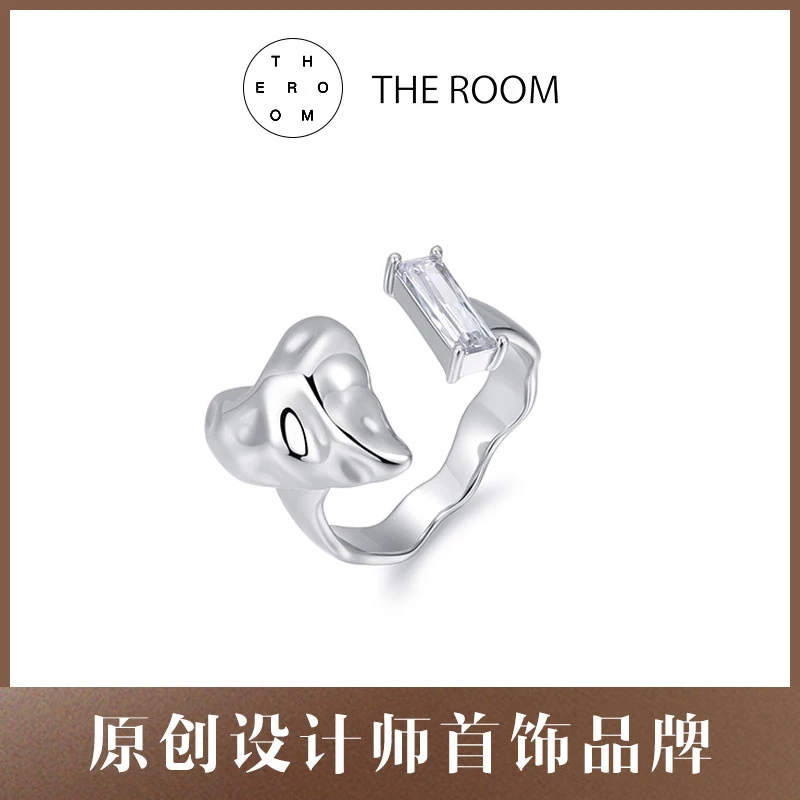铜合金合成锆石戒指 THEROOM迷幻爱心方形戒指不规则个性小众指环