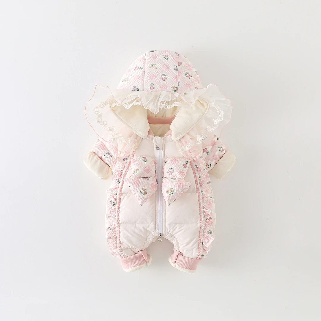 冬季新款婴幼儿羽绒服卡通女宝宝冬装加绒加厚羽绒连体衣外出服