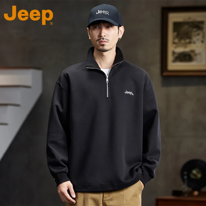 jeep吉普卫衣男士2024秋冬新款半拉链时尚长袖T恤宽松休闲上衣男