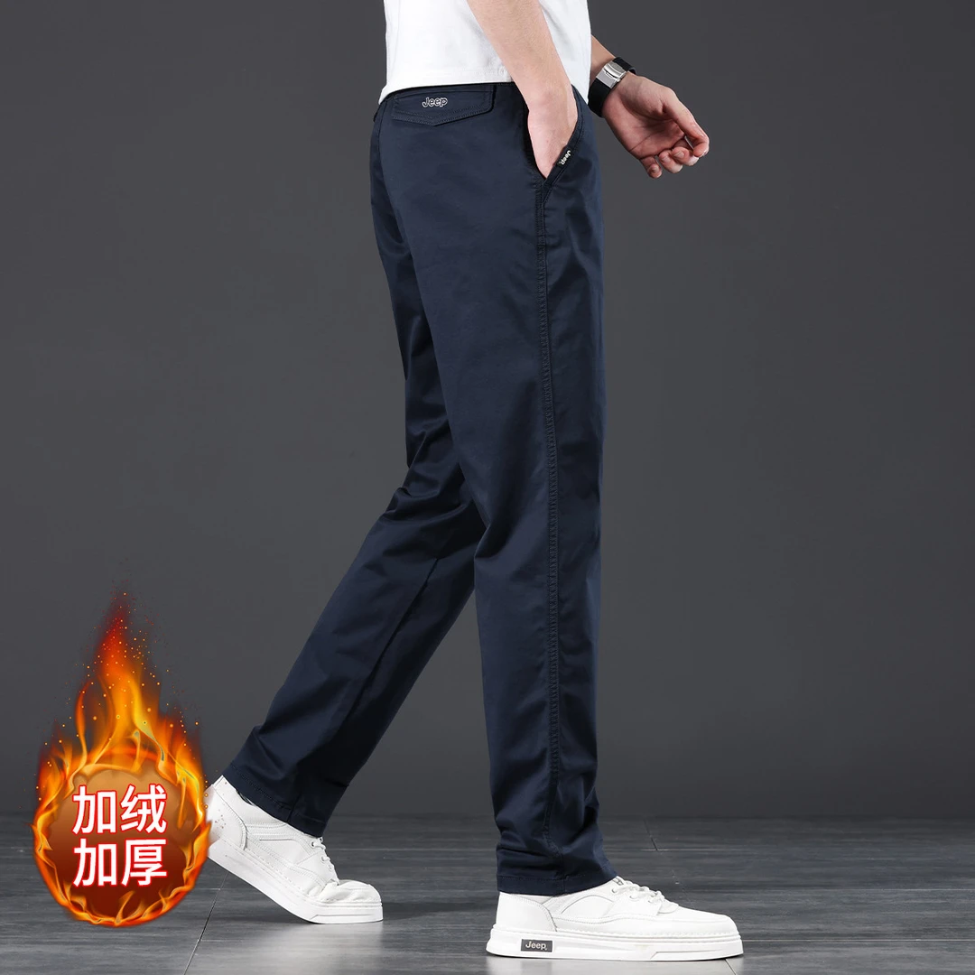 JEEP吉普高端男士休闲裤秋冬季2024新款直筒宽松商务加绒长裤子男