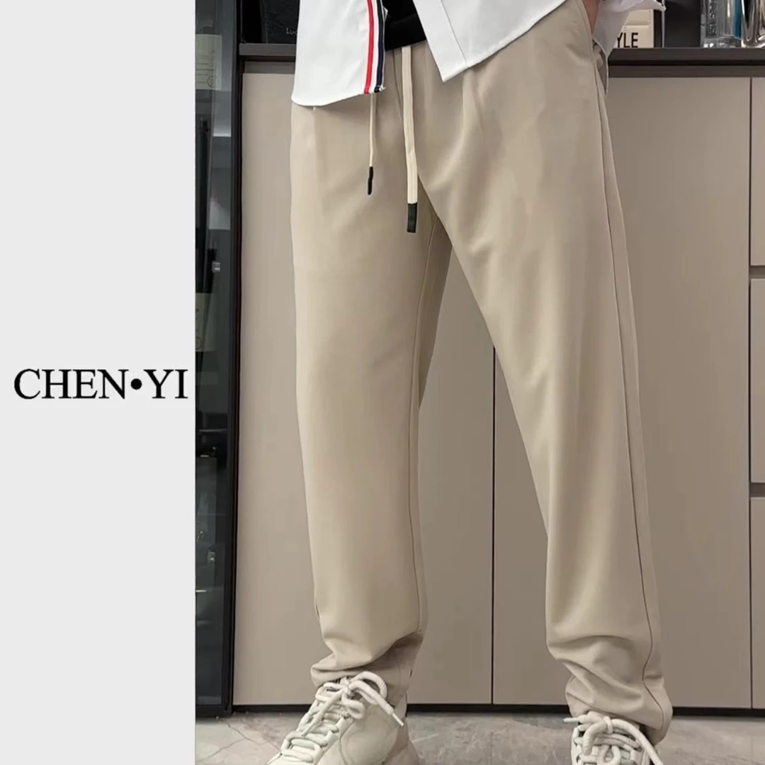 CHENYI夏季设计休闲简约裤垂直弹力松紧腰带莫代尔面料百搭直筒男