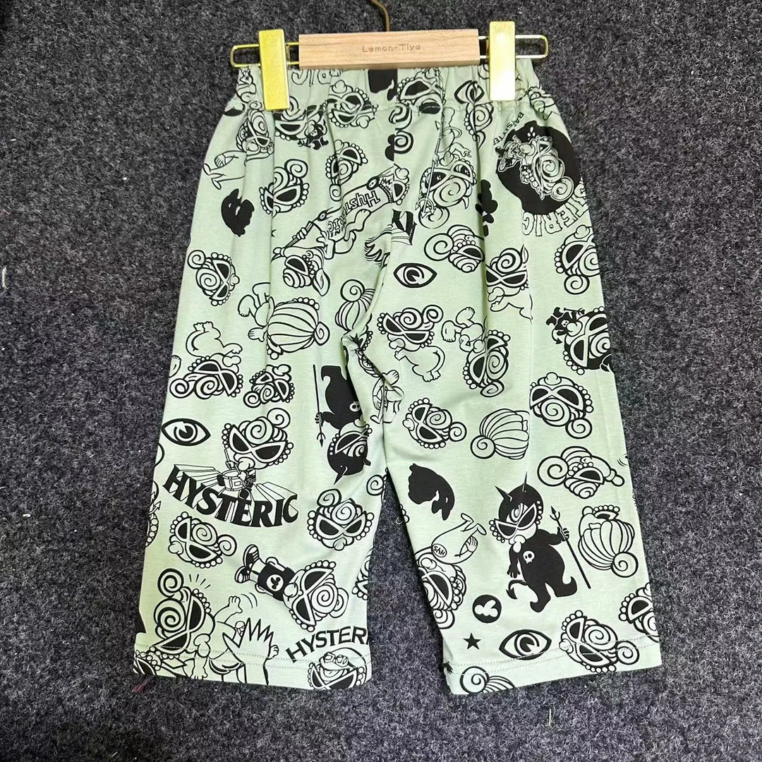 童装儿童薄荷绿家居裤子睡裤休闲时尚夏季潮流夏款印花满印薄款